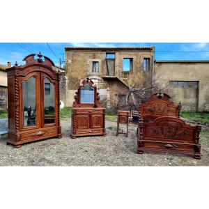 Complete Louis XIII Style Bedroom Set In Walnut, Dating From The 19th Century 