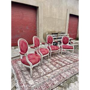 Set Of Four Louis XVI Style Cabriolet Armchairs, 18th Century