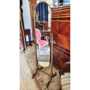 Louis XVI Style Brass Cheval Mirror, Late 19th Century 
