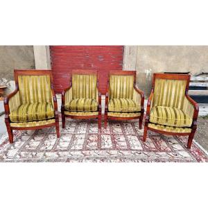 Set Of Four Empire-style Mahogany Bergère Chairs Dating From Around 1900