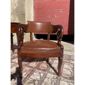 Office Chair, In Mahogany, Directoire Period, Consulate, Late 18th Century 