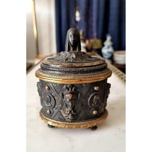 Small Jewelry Box, Egyptian Decoration, Bronze And Brass, Napoleon III Period 
