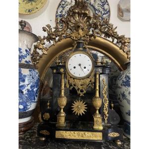 Empire Period Portico Clock In Black Marble And Gilt Bronze. 19th Century 