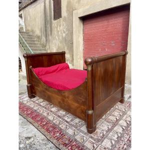 Empire-style Detachable Four-poster Bed In Walnut, 19th Century 