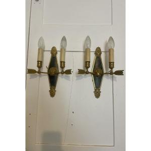 Pair Of Empire-style Bronze Wall Sconces, Circa 1900
