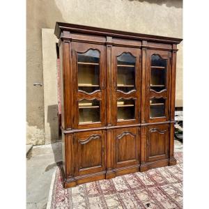 Large Library, Two Bodies, Louis XV Style, In Walnut Circa 1900.