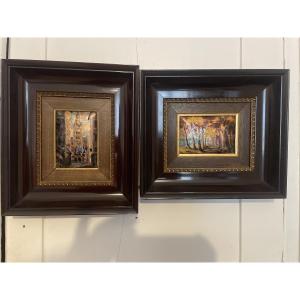 Pair Of Limoges Enamels, Signed Bernard Vergnaud, 1950