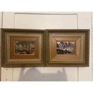 Pair Of Limoges Enamels Signed Bernard Vergnaud.