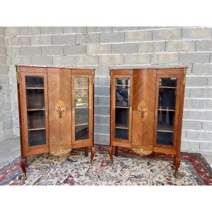 Pair Of Louis XV/louis XVI Transitional Display Cabinets From The 19th Century