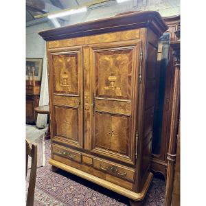 Louis XVI Style Marquetry Wardrobe, From 19th Century France