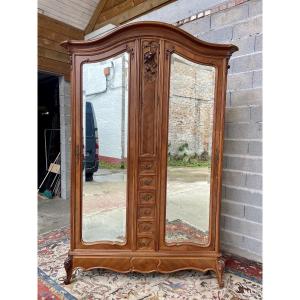 Louis XV Style Walnut Mirror Cabinet, 19th Century Work