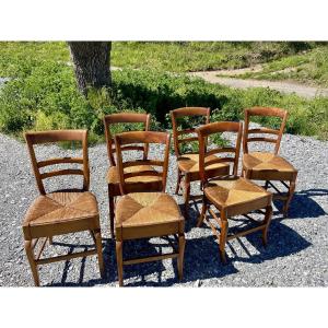 Suite Of Six Walnut Restoration Chairs, 19th Century