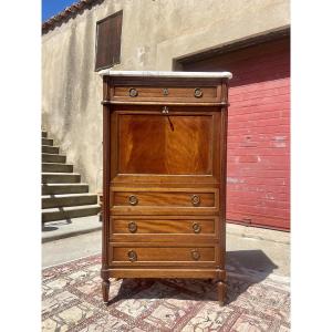 Antique Mahogany Secretary, Louis XVI Flap, 1900