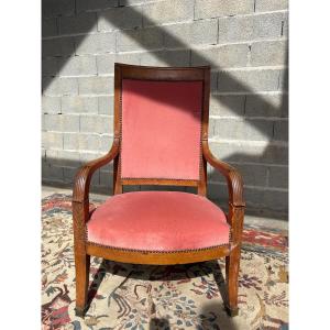 Solid Cherry Wood Empire Period Armchair, 19th Century