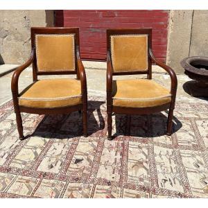 Pair Of Empire Period Mahogany Armchairs 19th Century