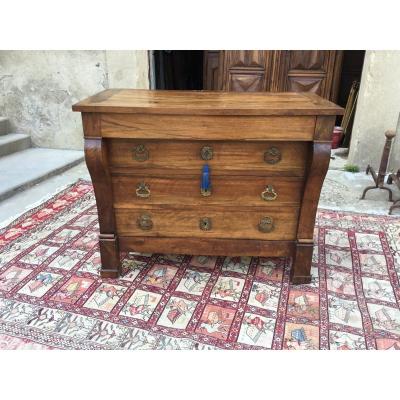 Restoration Commode In Walnut With Crosse 19th Century