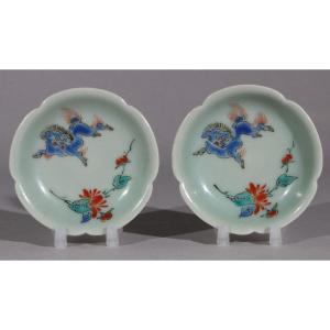 A Rare Pair Of 17th Century Celadon Kakiemon Miniature Dishes