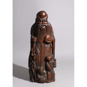 A 19th Century Chinese Bamboo Sculpture Of Shoulao