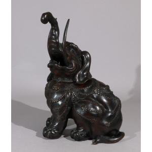 Bronze Elephant Incense Burner, Japan, 19th Century