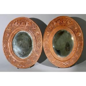 Pair Of Chinese Carved Boxwood Mirror Frames, 19th Century