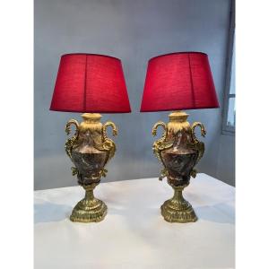 Pair Of Napoleon III Period Casseroles Mounted As Lamps 