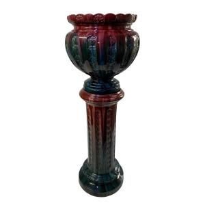 Flower Pot On A Column, Signed Massier.