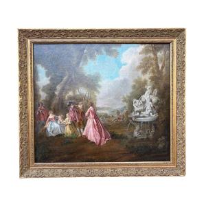 Painting Of A Gallant Scene, 19th Century - After Nicolas Lancret - Oil On Canvas
