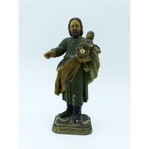 Saint Joseph And The Child Jesus Polychrome Wood Italy 18th