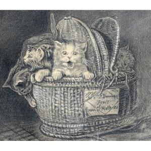Drawing Kittens In A Basket 1876