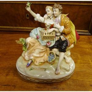 Couple With Bird German Porcelain Late 1920