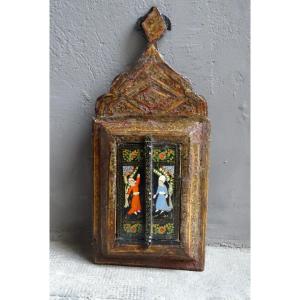Qajar Mirror In Painted Wood Late 19th