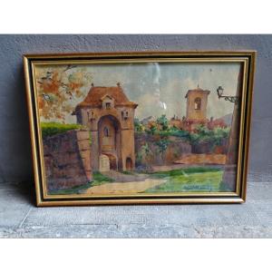 Watercolor Porte Saint Laurent By Louis Christolhomme Early 20th