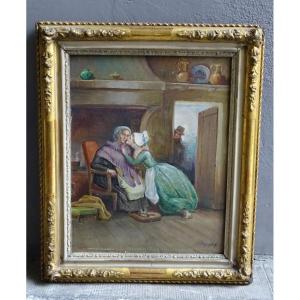 Adrien Simoneton "the Departure From The Village Of Laurence" Early 20th