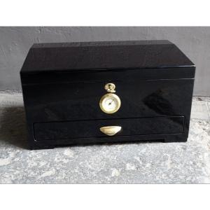 Cigar Humidor In Lacquered Wood And Brass 60s/70s