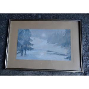 André Artigue Gouache Winter Landscape 20th