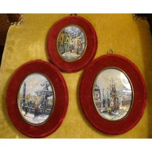 3 Small Oil Paintings With Figures 50s