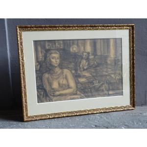 Drawing Of A Woman And A Lioness 50s