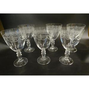 6 Portieux Crystal Water Glasses 1900
