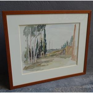 Jacques Traversier Watercolor Southern Landscape 20th