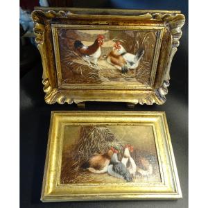 Pierre Euvrard 2 Paintings On Cardboard Farmyard 1924