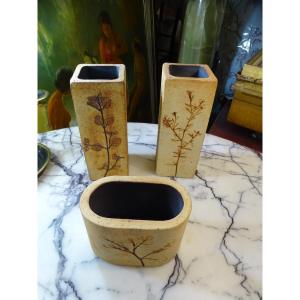 3 Ceramic Vases By Raymonde Leduc Vallauris 