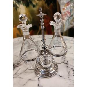 Engraved Glass Oil/vinegar Cruet Late 19th