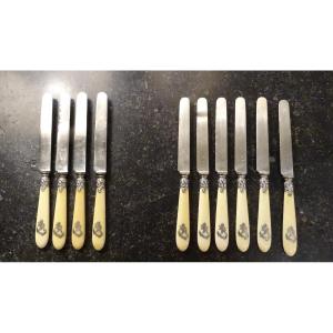 6 Silver-bladed Dessert Knives And 4 Steel Blades Dessert  Knives 