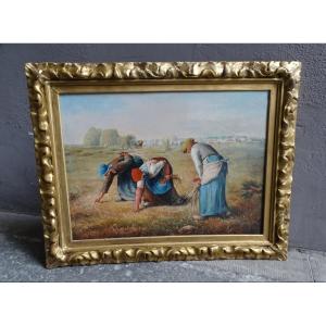 Oil On Canvas The Gleaners In The Style Of Millet