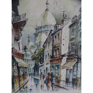Watercolor Attributed To Polo Cambier Basilique Du Sacré-coeur In Montmartre
