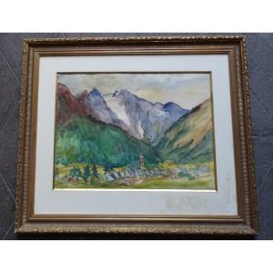 Watercolor By F. Bonniard, La Meije And La Grave, 20th