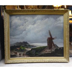 H. Billan Oil On Canvas Landscape With Mill 