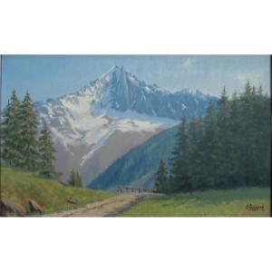 Lucien Quenard Oil On Canvas Aiguille Verte Et Les Drus