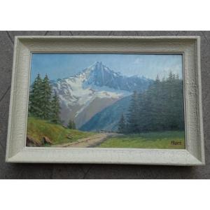 Lucien Quenard Oil On Canvas Aiguille Verte Et Les Drus