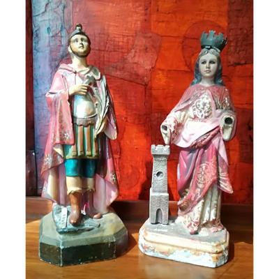Pair Of Wooden Statues Martyrs 19th